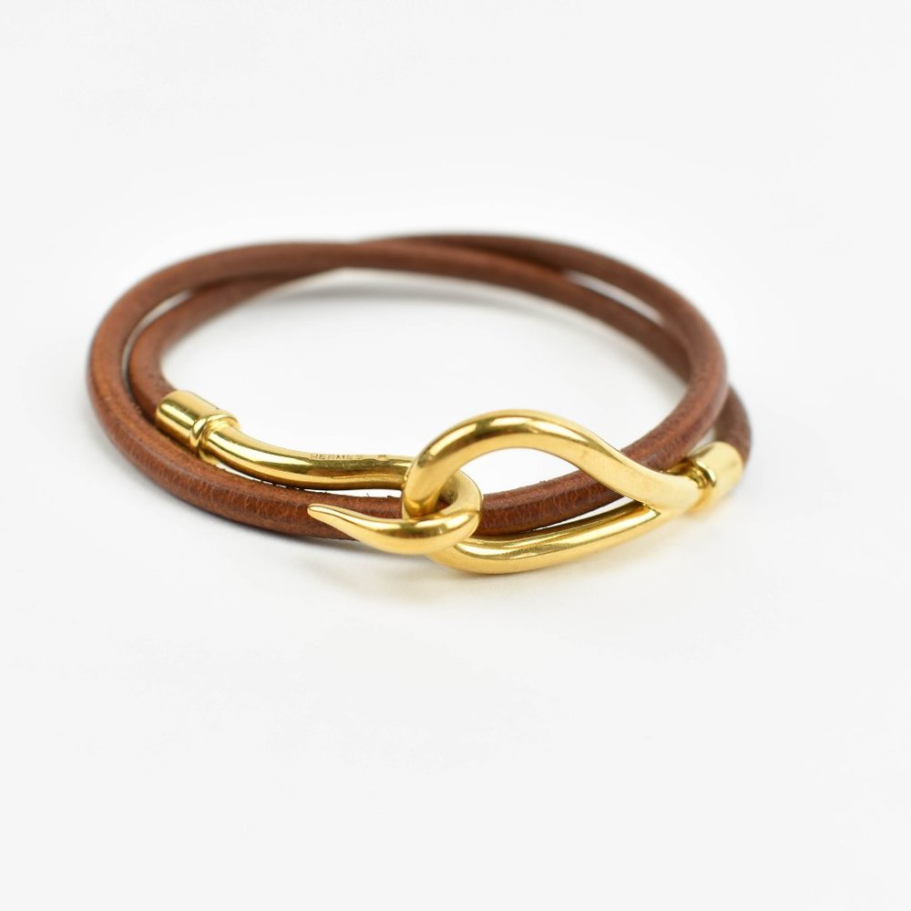 HERMES "Jumbo" Brown Leather Gold Hook Bracelet/Chocker necklace 1056 - Picture 2 of 7